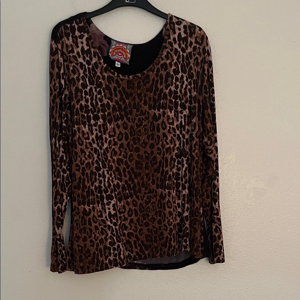 Johnny Was Brown Leopard Long Sleeve Top